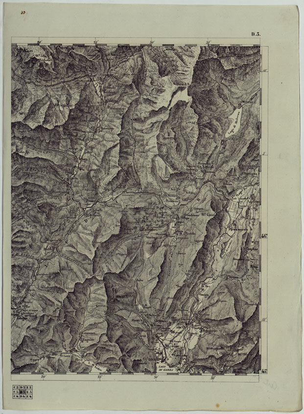 (N:11848) CARTA TOPOGRAFICA DELLE PROVINCIE LOMBARDO-VENETE E DEGLI EX DUCATI ALLA SCALA DI 1:86.400 1865  - FOG. D.3 (CA004566) Carte e stampe antiche: riproduzione a colori su carta (formato A2)