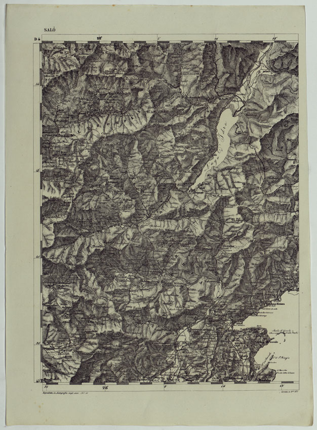 (N:11851) CARTA TOPOGRAFICA DELLE PROVINCIE LOMBARDO-VENETE E DEGLI EX DUCATI ALLA SCALA DI 1:86.400 1865  - FOG. D.4 SALO' (CA004567) Carte e stampe antiche: riproduzione a colori su carta (formato A2)