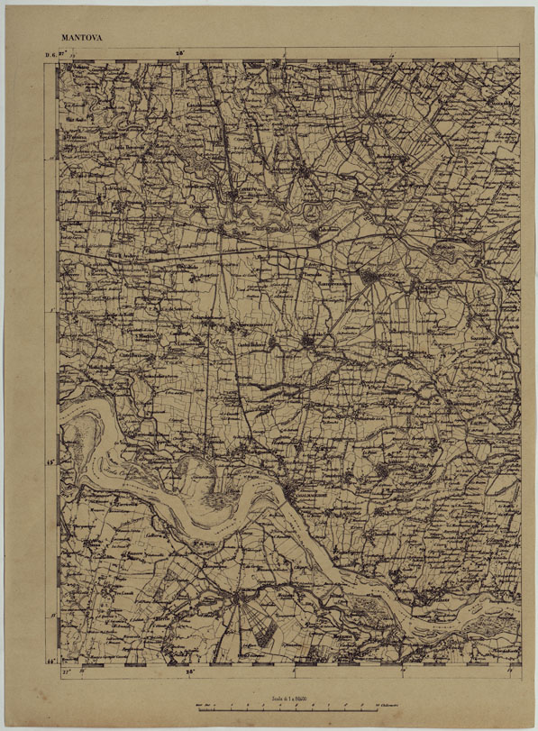 (N:11855) CARTA TOPOGRAFICA DELLE PROVINCIE LOMBARDO-VENETE E DEGLI EX DUCATI ALLA SCALA DI 1:86.400 1865  - FOG. D.6 MANTOVA (CA004571) Carte e stampe antiche: riproduzione a colori su carta (formato A2)