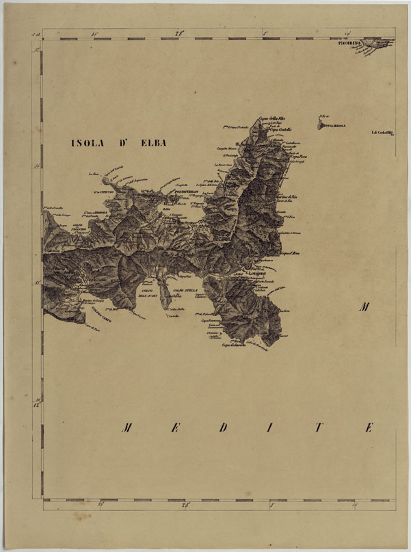 (N:11846) CARTA TOPOGRAFICA DELLE PROVINCIE LOMBARDO-VENETE E DEGLI EX DUCATI ALLA SCALA DI 1:86.400 1865 -FOG. D.13 ISOLA D'ELBA (CA004585) Carte e stampe antiche: riproduzione a colori su carta (formato A2)