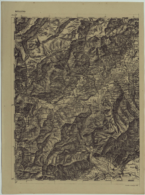 (N:11904) CARTA TOPOGRAFICA DELLE PROVINCIE LOMBARDO-VENETE E DEGLI EX DUCATI ALLA SCALA DI 1:86.400 1865 - FOG. F.3 BELLUNO (CA004615) Carte e stampe antiche: riproduzione a colori su carta (formato A2)