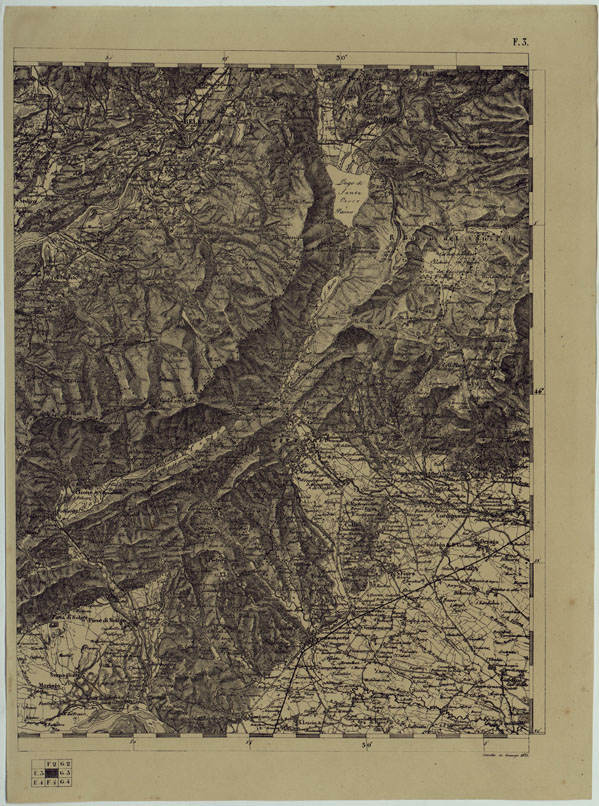 (N:11903) CARTA TOPOGRAFICA DELLE PROVINCIE LOMBARDO-VENETE E DEGLI EX DUCATI ALLA SCALA DI 1:86.400 1865 - FOG. F.3 (CA004616) Carte e stampe antiche: riproduzione a colori su carta (formato A2)