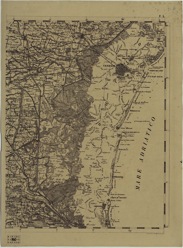 (N:11907) CARTA TOPOGRAFICA DELLE PROVINCIE LOMBARDO-VENETE E DEGLI EX DUCATI ALLA SCALA DI 1:86.400 1865 - FOG. F.5 (CA004620) Carte e stampe antiche: riproduzione a colori su carta (formato A2)