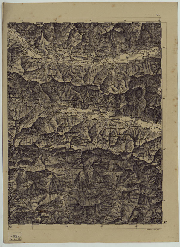 (N:11917) CARTA TOPOGRAFICA DELLE PROVINCIE LOMBARDO-VENETE E DEGLI EX DUCATI ALLA SCALA DI 1:86.400 1865 - FOG. G.1 (CA004644) Carte e stampe antiche: riproduzione a colori su carta (formato A2)