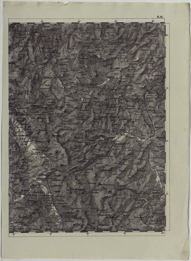 (N:11921) CARTA TOPOGRAFICA DELLE PROVINCIE LOMBARDO-VENETE E DEGLI EX DUCATI ALLA SCALA DI 1:86.400 1865 - FOG. G.11 (CA004658) Carte e stampe antiche: riproduzione a colori su carta (formato A2)