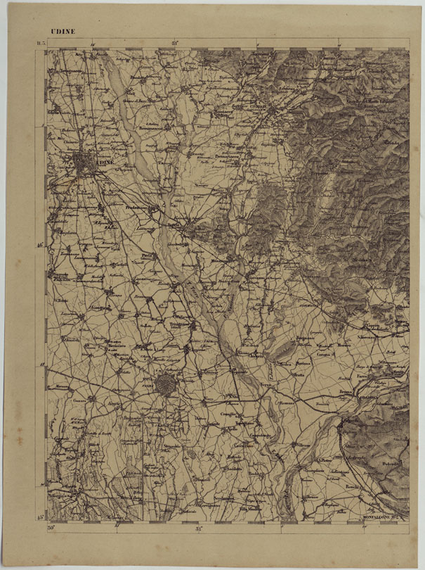 (N:11965) CARTA TOPOGRAFICA DELLE PROVINCIE LOMBARDO-VENETE E DEGLI EX DUCATI ALLA SCALA DI 1:86.400 1865 - FOG. H.3 UDINE (CA004675) Carte e stampe antiche: riproduzione a colori su carta (formato A2)