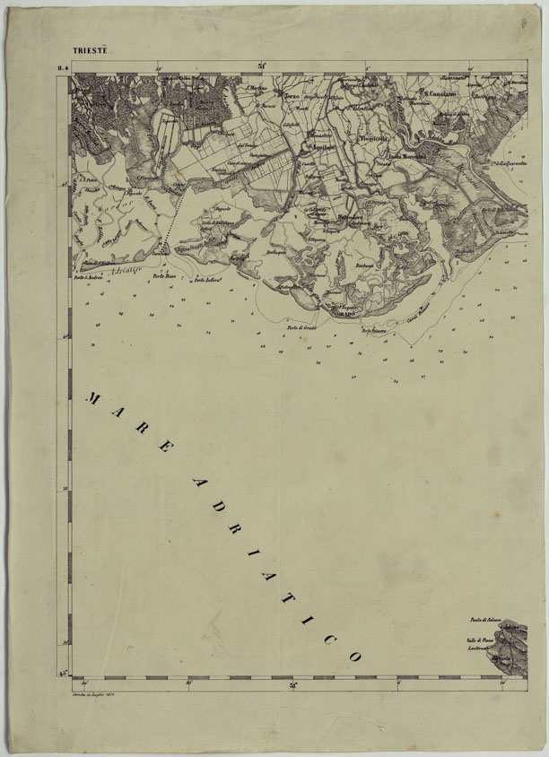 (N:11967) CARTA TOPOGRAFICA DELLE PROVINCIE LOMBARDO-VENETE E DEGLI EX DUCATI ALLA SCALA DI 1:86.400 1865 - FOG. H.4 TRIESTE (CA004677) Carte e stampe antiche: riproduzione a colori su carta (formato A2)