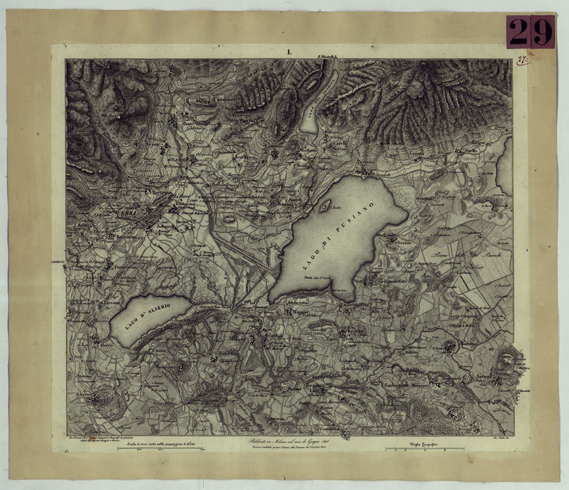 (N:9381) CARTA TOPOGRAFICA DEI CONTORNI DI MILANO RILEVATA D'IN SUL TERRENO E DISEGNATA NELLA PROPORZIONALE SCALA DI 1 A 25.000 DAL PRIMO TENENTE INGEGNERE GEOGRAFO PENSIONATO GIOVANNI BRENNA A. VALLARDI, EDIT. -TAVOLA 1 (CA004948) Carte e stampe antiche: riproduzione a colori su carta (formato A2)