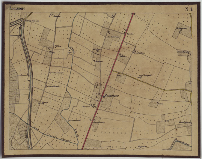 (N:425) CARTA DEI DINTORNI DI BORGOFORTE ALLA SCALA DI 1 AL 10.000 - Foglio 2 - Romanore (CA005238) Carte e stampe antiche: riproduzione a colori su carta (formato A2)