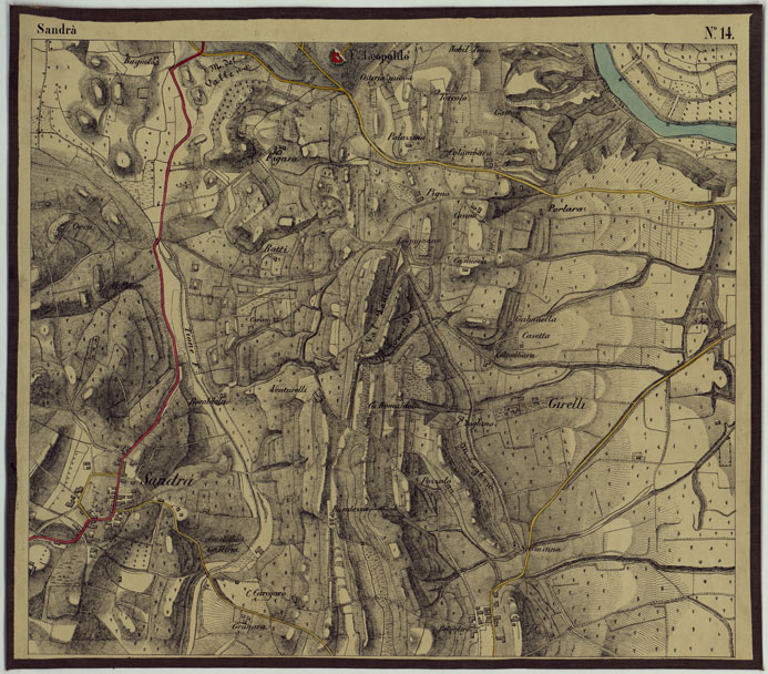 (N:15498) CARTA DEI DINTORNI DI RIVOLI E PASTRENGO ALLA SCALA DI 1 AL 10.000 - FOGLIO 14 SANDRA' (CA005305) Carte e stampe antiche: riproduzione a colori su carta (formato A2)