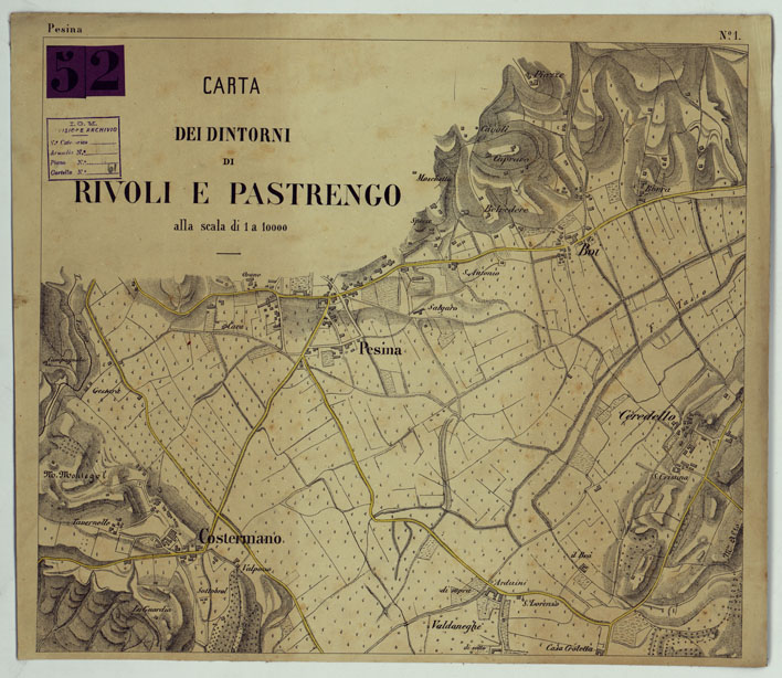 (N:24695) CARTA DEI DINTORNI DI RIVOLI E PASTRENGO ALLA SCALA DI 1 AL 10.000 - FOGLIO 1 PAESINA (CA005307) Carte e stampe antiche: riproduzione a colori su carta (formato A2)