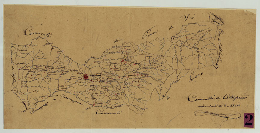 (N:9760) ELEMENTI PER LA FORMAZIONE DI UNA CARTA DELLA TOSCANA ALLA SCALA DI 1:28.800 - CASTELFRANCO DI SOPRA. (CA005651) Carte e stampe antiche: riproduzione a colori su carta (formato A2)