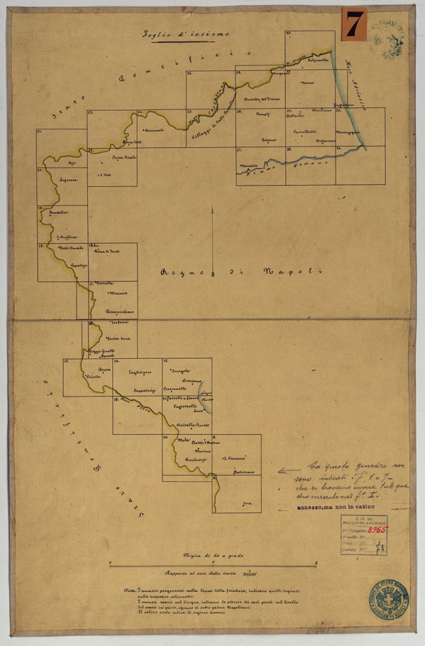 (N:24911) FRONTIERA DEL GIA' REAME DI NAPOLI - FOGLIO D'INSIEME. (CA006124) Carte e stampe antiche: riproduzione a colori su carta (formato A2)