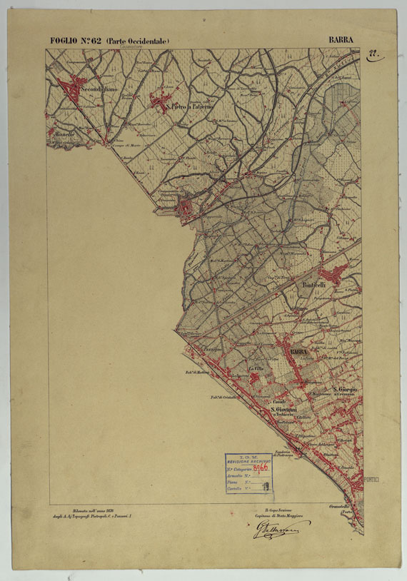 (N:9425) DINTORNI DI NAPOLI  MINUTE DI CAMPAGNA - FOGLIO 62 (PARTE OCCIDENTALE) TAVOLA 22 BARRA (CA006555) Carte e stampe antiche: riproduzione a colori su carta (formato A2)