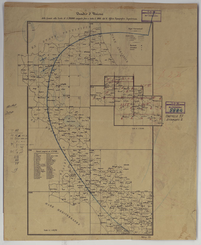 (N:14682) CARTA TOPOGRAFICA DELLA REGIONE DI PALERMO LEVATA  DAL REALE OFFICIO TOPOGRAFICO DI NAPOLI - Quadro d'Unione (CA007180) Carte e stampe antiche: riproduzione a colori su carta (formato A2)