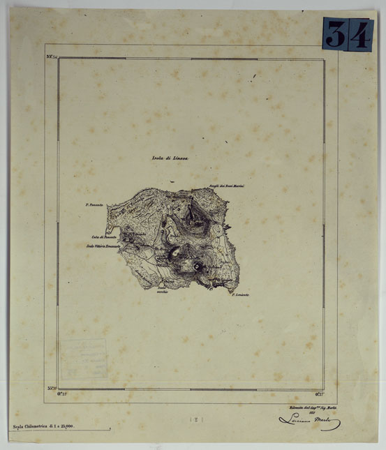 (N:25103) ISOLA DI LINOSA. (CA007403, CA007404) Carte e stampe antiche: riproduzione a colori su carta (formato A2)
