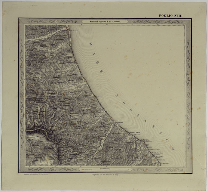 (N:14567) CARTA DELLE PROVINCE NAPOLITANE IN FOGLI 25 FOTOINCISA COL PROCEDIMENTO DEL GENERALE AVET ALLA SCALA DI 1:250.000 PUBBLICATA DALL'ISTITUTO TOPOGRAFICO MILITARE, 1874 - FOGLIO II. (CA007524) Carte e stampe antiche: riproduzione a colori su carta (formato A2)