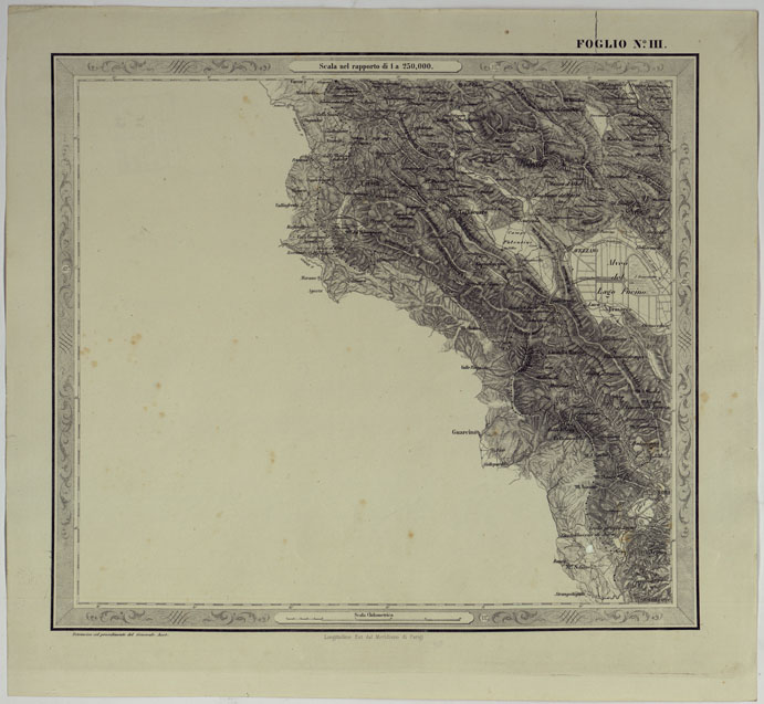 (N:14568) CARTA DELLE PROVINCE NAPOLITANE IN FOGLI 25 FOTOINCISA COL PROCEDIMENTO DEL GENERALE AVET ALLA SCALA DI 1:250.000 PUBBLICATA DALL'ISTITUTO TOPOGRAFICO MILITARE, 1874 - FOGLIO III. (CA007525) Carte e stampe antiche: riproduzione a colori su carta (formato A2)
