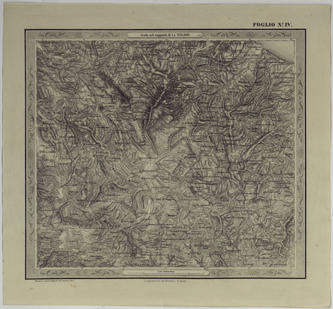 (N:14569) CARTA DELLE PROVINCE NAPOLITANE IN FOGLI 25 FOTOINCISA COL PROCEDIMENTO DEL GENERALE AVET ALLA SCALA DI 1:250.000 PUBBLICATA DALL'ISTITUTO TOPOGRAFICO MILITARE, 1874. - FOGLIO IV. (CA007526) Carte e stampe antiche: riproduzione a colori su carta (formato A2)