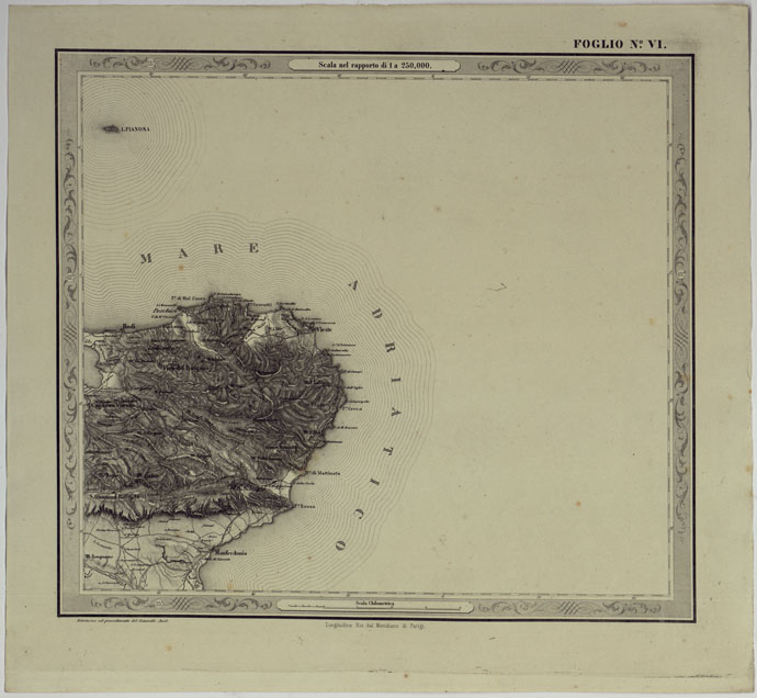 (N:14571) CARTA DELLE PROVINCE NAPOLITANE IN FOGLI 25 FOTOINCISA COL PROCEDIMENTO DEL GENERALE AVET ALLA SCALA DI 1:250.000 PUBBLICATA DALL'ISTITUTO TOPOGRAFICO MILITARE, 1874 - FOGLIO VI. (CA007528) Carte e stampe antiche: riproduzione a colori su carta (formato A2)