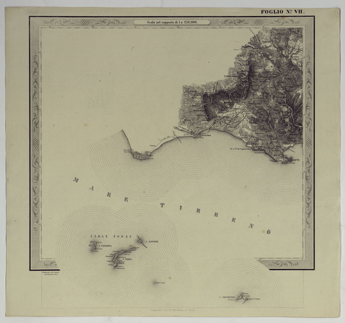 (N:14572) CARTA DELLE PROVINCE NAPOLITANE IN FOGLI 25 FOTOINCISA COL PROCEDIMENTO DEL GENERALE AVET ALLA SCALA DI 1:250.000 PUBBLICATA DALL'ISTITUTO TOPOGRAFICO MILITARE, 1874 - FOGLIO VII. (CA007529) Carte e stampe antiche: riproduzione a colori su carta (formato A2)