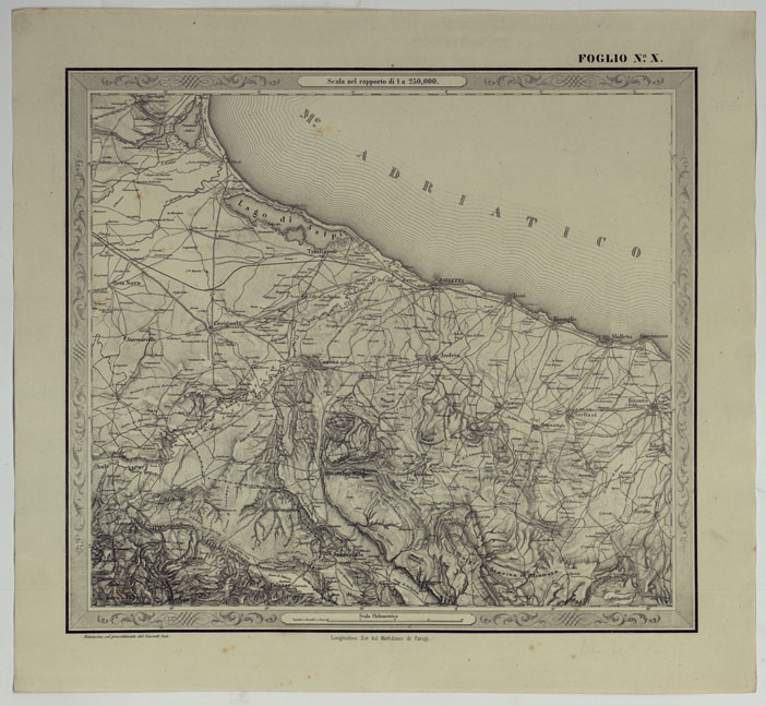 (N:14583) CARTA DELLE PROVINCE NAPOLITANE IN FOGLI 25 FOTOINCISA COL PROCEDIMENTO DEL GENERALE AVET ALLA SCALA DI 1:250.000 PUBBLICATA DALL'ISTITUTO TOPOGRAFICO MILITARE, 1874 - FOGLIO X. (CA007531) Carte e stampe antiche: riproduzione a colori su carta (formato A2)