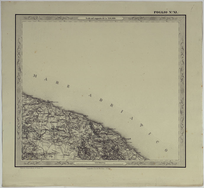 (N:14574) CARTA DELLE PROVINCE NAPOLITANE IN FOGLI 25 FOTOINCISA COL PROCEDIMENTO DEL GENERALE AVET ALLA SCALA DI 1:250.000 PUBBLICATA DALL'ISTITUTO TOPOGRAFICO MILITARE, 1874 - FOGLIO XI. (CA007532) Carte e stampe antiche: riproduzione a colori su carta (formato A2)
