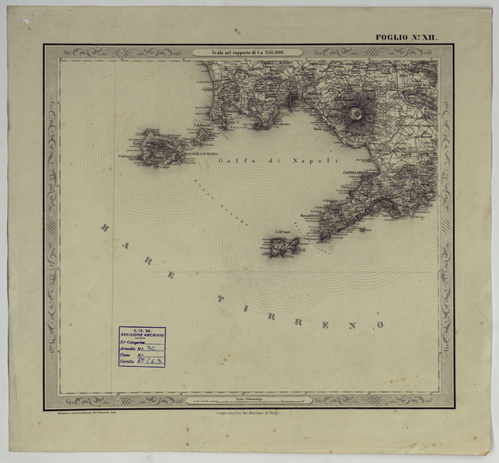 (N:14575) CARTA DELLE PROVINCE NAPOLITANE IN FOGLI 25 FOTOINCISA COL PROCEDIMENTO DEL GENERALE AVET ALLA SCALA DI 1:250.000 PUBBLICATA DALL'ISTITUTO TOPOGRAFICO MILITARE, 1874 - FOGLIO XII. (CA007533) Carte e stampe antiche: riproduzione a colori su carta (formato A2)