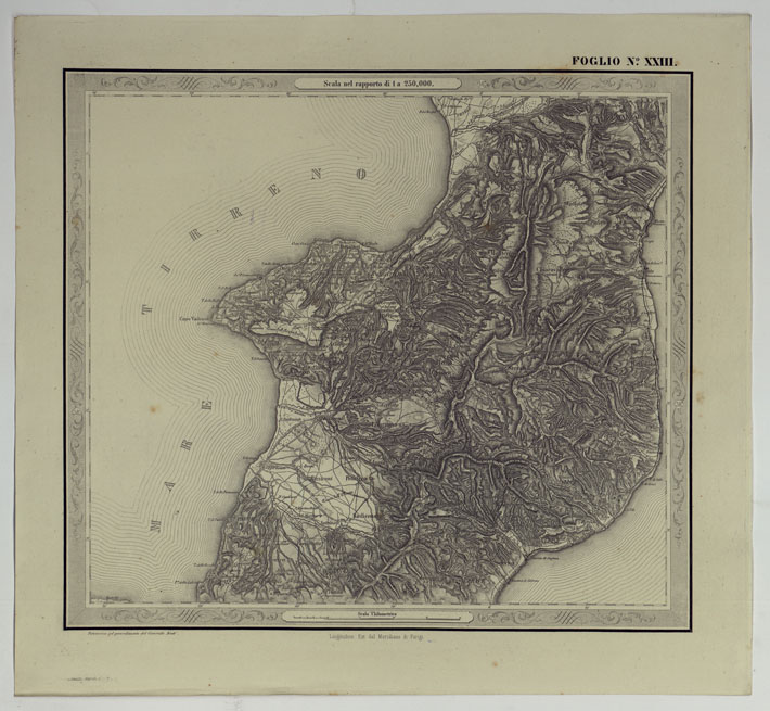 (N:14581) CARTA DELLE PROVINCE NAPOLITANE IN FOGLI 25 FOTOINCISA COL PROCEDIMENTO DEL GENERALE AVET ALLA SCALA DI 1:250.000 PUBBLICATA DALL'ISTITUTO TOPOGRAFICO MILITARE, 1874 - FOGLIO XXIII. (CA007539) Carte e stampe antiche: riproduzione a colori su carta (formato A2)