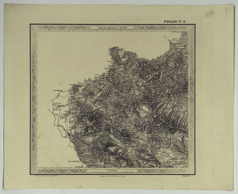 (N:25165) CARTA DELLE PROVINCE NAPOLITANE IN FOGLI 25 FOTOINCISA COL PROCEDIMENTO DEL GENERALE AVET ALLA SCALA DI 1:250.000 COPIA COMPLETA RIVEDUTA DAL 1882 AL 1884 PUBBLICATA DALL'ISTITUTO TOPOGRAFICO MILITARE, 1874 - FOGLIO I. (CA007543) Carte e stampe antiche: riproduzione a colori su carta (formato A2)