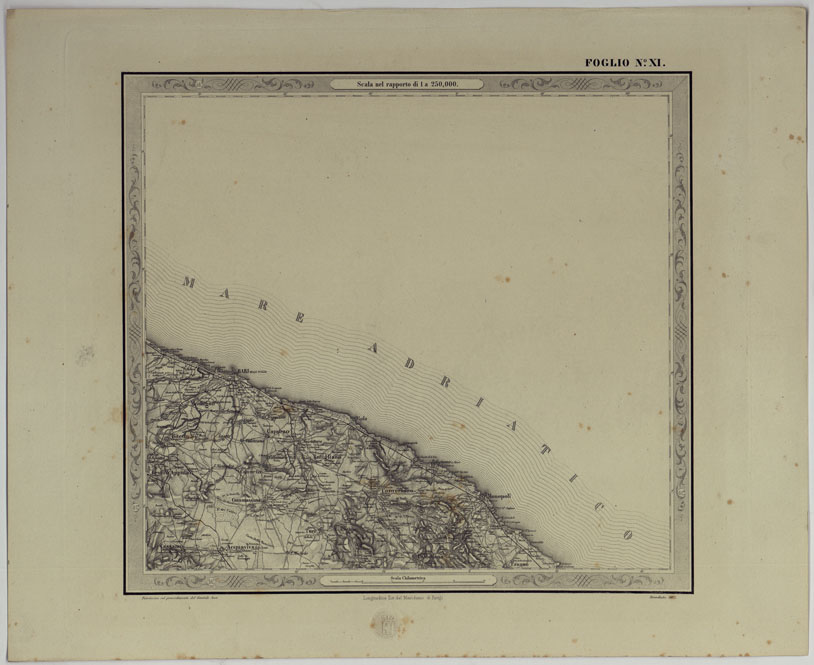 (N:25175) CARTA DELLE PROVINCE NAPOLITANE IN FOGLI 25 FOTOINCISA COL PROCEDIMENTO DEL GENERALE AVET ALLA SCALA DI 1:250.000 COPIA COMPLETA RIVEDUTA DAL 1882 AL 1884 PUBBLICATA DALL'ISTITUTO TOPOGRAFICO MILITARE, 1874 - FOGLIO XI. (CA007553) Carte e stampe antiche: riproduzione a colori su carta (formato A2)