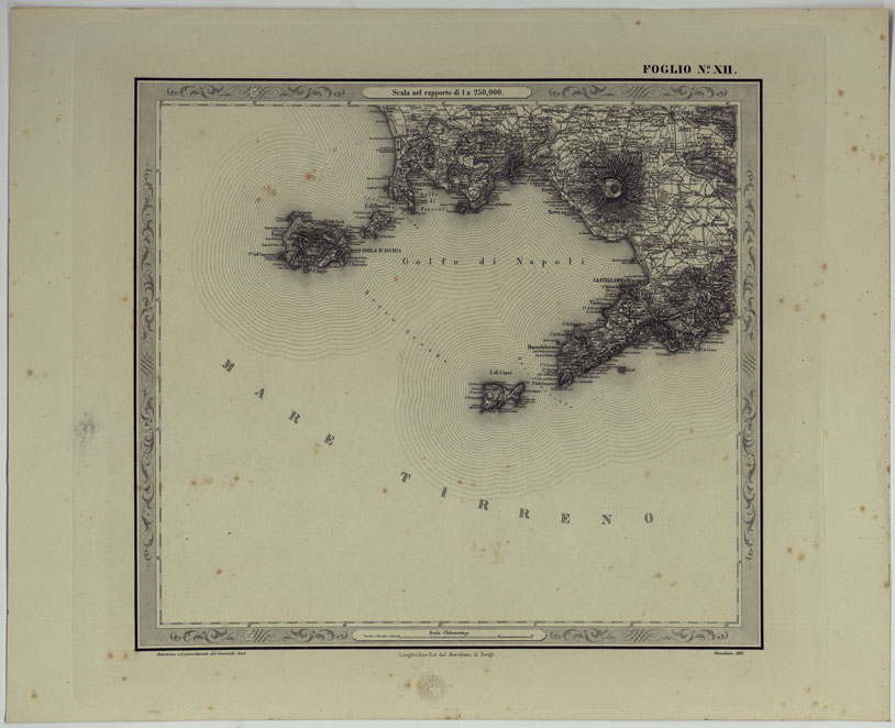 (N:25176) CARTA DELLE PROVINCE NAPOLITANE IN FOGLI 25 FOTOINCISA COL PROCEDIMENTO DEL GENERALE AVET ALLA SCALA DI 1:250.000 COPIA COMPLETA RIVEDUTA DAL 1882 AL 1884 PUBBLICATA DALL'ISTITUTO TOPOGRAFICO MILITARE, 1874 - FOGLIO XII. (CA007554) Carte e stampe antiche: riproduzione a colori su carta (formato A2)