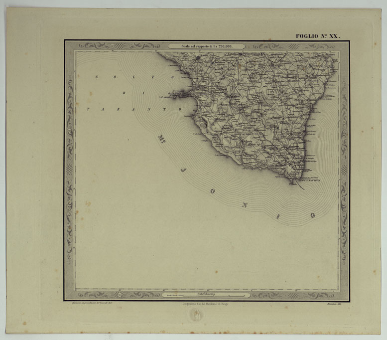 (N:25184) CARTA DELLE PROVINCE NAPOLITANE IN FOGLI 25 FOTOINCISA COL PROCEDIMENTO DEL GENERALE AVET ALLA SCALA DI 1:250.000 COPIA COMPLETA RIVEDUTA DAL 1882 AL 1884 PUBBLICATA DALL'ISTITUTO TOPOGRAFICO MILITARE, 1874 - FOGLIO XX. (CA007562) Carte e stampe antiche: riproduzione a colori su carta (formato A2)