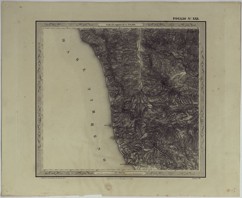 (N:25185) CARTA DELLE PROVINCE NAPOLITANE IN FOGLI 25 FOTOINCISA COL PROCEDIMENTO DEL GENERALE AVET ALLA SCALA DI 1:250.000 COPIA COMPLETA RIVEDUTA DAL 1882 AL 1884 PUBBLICATA DALL'ISTITUTO TOPOGRAFICO MILITARE, 1874 - FOGLIO XXI. (CA007563) Carte e stampe antiche: riproduzione a colori su carta (formato A2)