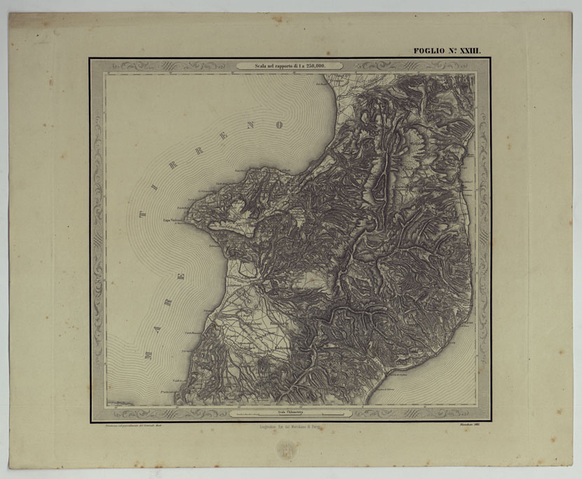 (N:25187) CARTA DELLE PROVINCE NAPOLITANE IN FOGLI 25 FOTOINCISA COL PROCEDIMENTO DEL GENERALE AVET ALLA SCALA DI 1:250.000 COPIA COMPLETA RIVEDUTA DAL 1882 AL 1884 PUBBLICATA DALL'ISTITUTO TOPOGRAFICO MILITARE, 1874 - FOGLIO XXIII. (CA007565) Carte e stampe antiche: riproduzione a colori su carta (formato A2)