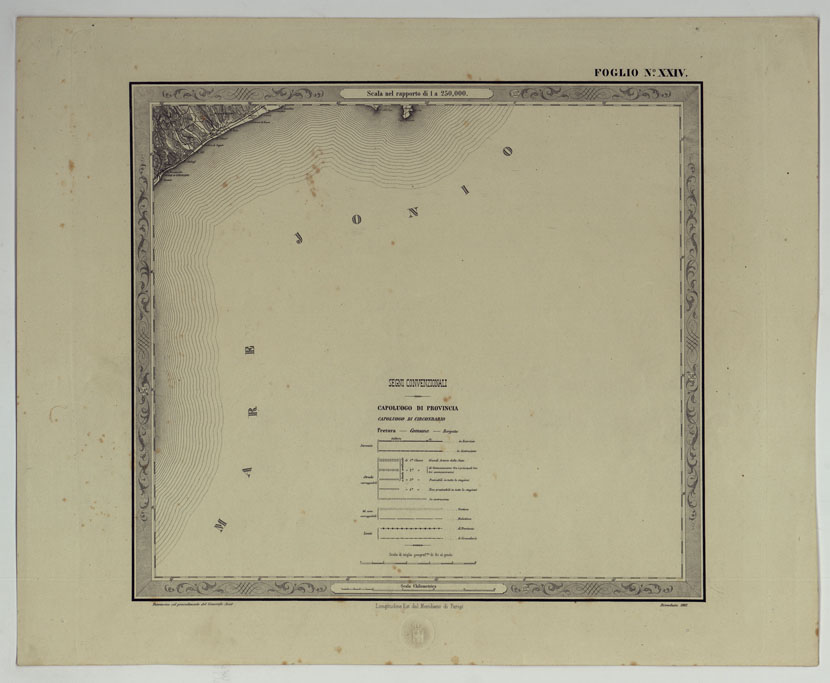 (N:25188) CARTA DELLE PROVINCE NAPOLITANE IN FOGLI 25 FOTOINCISA COL PROCEDIMENTO DEL GENERALE AVET ALLA SCALA DI 1:250.000 COPIA COMPLETA RIVEDUTA DAL 1882 AL 1884 PUBBLICATA DALL'ISTITUTO TOPOGRAFICO MILITARE, 1874 - FOGLIO XXIV. (CA007566) Carte e stampe antiche: riproduzione a colori su carta (formato A2)