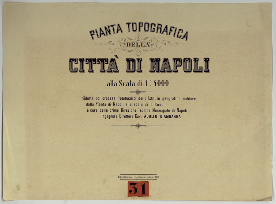 (N:17110) PIANTA TOPOGRAFICA DELLA CITTA' DI NAPOLI ALLA SCALA DI 1:4.000 - TITOLO. (CA007582) Carte e stampe antiche: riproduzione a colori su carta (formato A2)