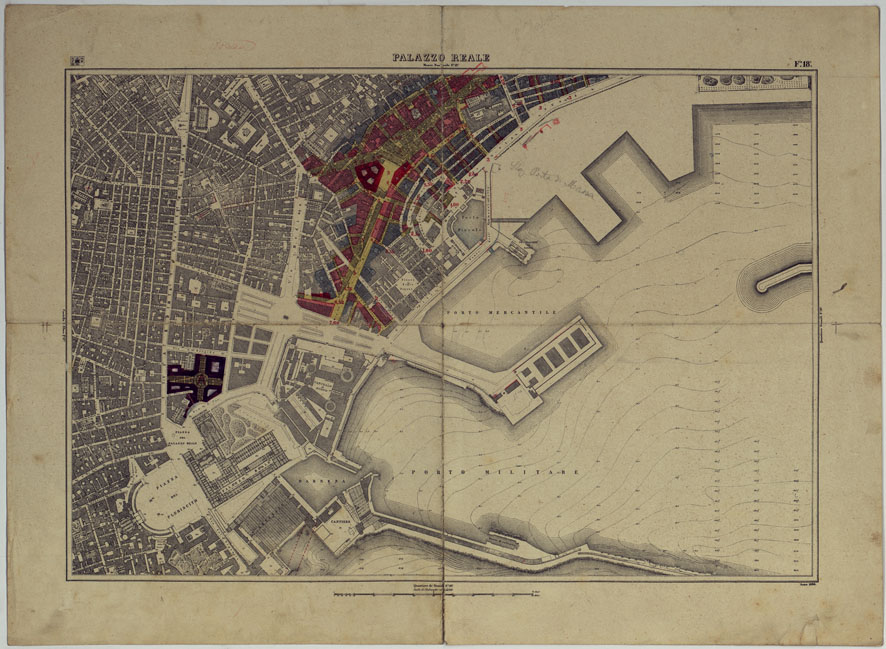 (N:25216) PIANTA TOPOGRAFICA DELLA CITTA' DI NAPOLI ALLA SCALA DI 1:4.000 EDIZIONE CON APPROVAZIONE PER AGGIORNAMENTI CATASTALI - FOGLIO 18 PALAZZO REALE. (CA007620) Carte e stampe antiche: riproduzione a colori su carta (formato A2)