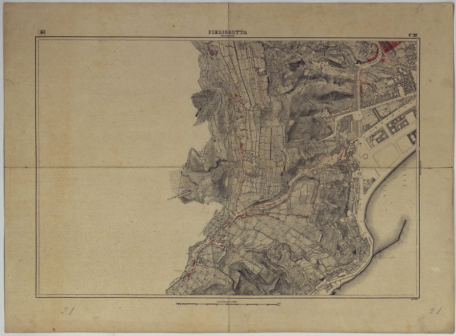 (N:25219) PIANTA TOPOGRAFICA DELLA CITTA' DI NAPOLI ALLA SCALA DI 1:4.000 EDIZIONE CON APPROVAZIONE PER AGGIORNAMENTI CATASTALI - FOGLIO 21 PIEDIGROTTA. (CA007623) Carte e stampe antiche: riproduzione a colori su carta (formato A2)