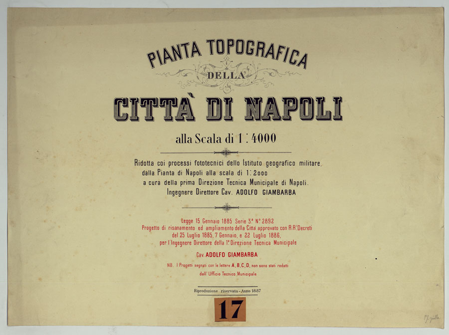 (N:25222) PIANTA TOPOGRAFICA DELLA CITTA' DI NAPOLI ALLA SCALA DI 1:4.000 EDIZIONE CON APPROVAZIONE PER AGGIORNAMENTI CATASTALI - TITOLO. (CA007626) Carte e stampe antiche: riproduzione a colori su carta (formato A2)