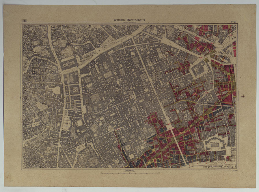 (N:25255) PIANTA TOPOGRAFICA DELLA CITTA' DI NAPOLI ALLA SCALA DI 1:4.000 EDIZIONE CON APPROVAZIONE PER AGGIORNAMENTI CATASTALI - FOGLIO 13 MUSEO NAZIONALE. (CA007659) Carte e stampe antiche: riproduzione a colori su carta (formato A2)