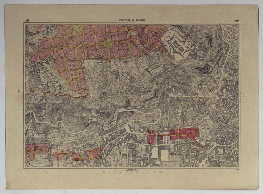 (N:25258) PIANTA TOPOGRAFICA DELLA CITTA' DI NAPOLI ALLA SCALA DI 1:4.000 EDIZIONE CON APPROVAZIONE PER AGGIORNAMENTI CATASTALI - FOGLIO 17 FORTE S. ELMO. (CA007662) Carte e stampe antiche: riproduzione a colori su carta (formato A2)
