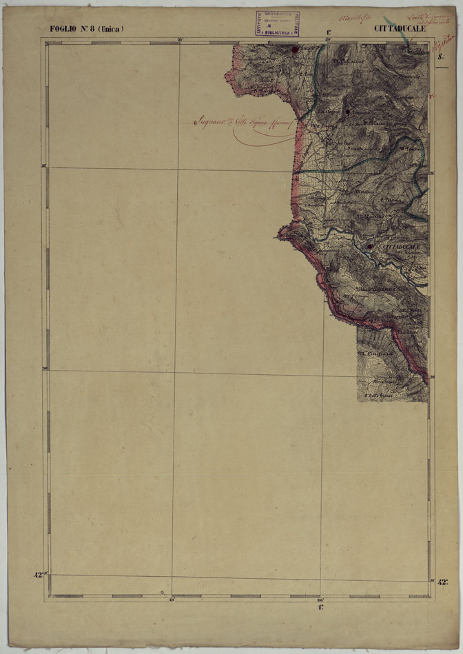 (N:17847) CARTA D'ITALIA - FOGLIO 8 CITTADUCALE.
 (CA008546) Carte e stampe antiche: riproduzione a colori su carta (formato A2)