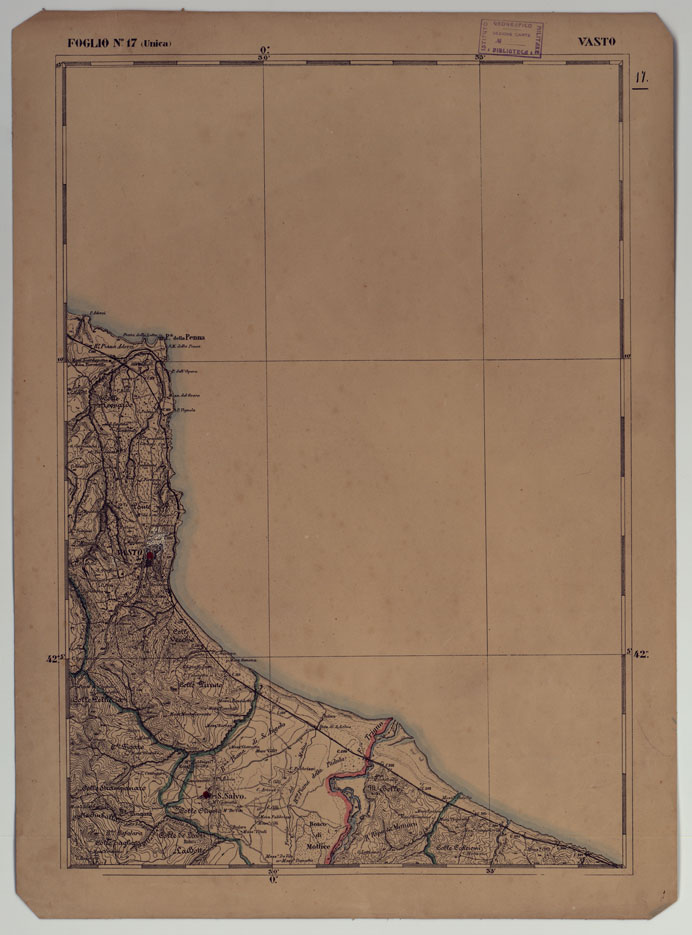 (N:17856) CARTA D'ITALIA - FOGLIO 17 VASTO.
 (CA008555) Carte e stampe antiche: riproduzione a colori su carta (formato A2)