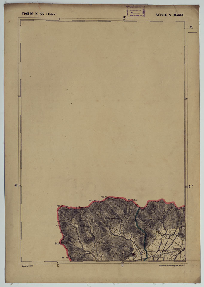 (N:17871) CARTA D'ITALIA - FOGLIO 33 MONTE S. BIAGIO
 (CA008571) Carte e stampe antiche: riproduzione a colori su carta (formato A2)