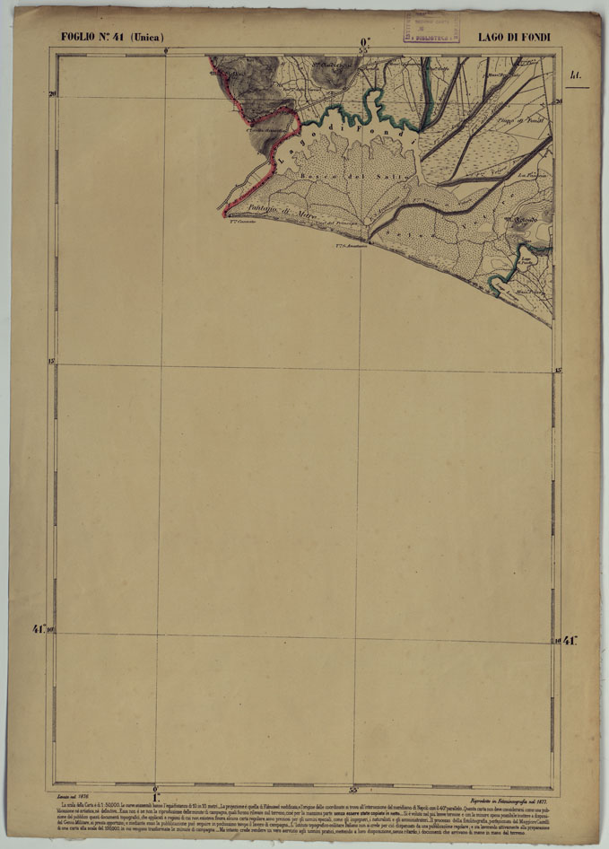 (N:17877) CARTA D'ITALIA - FOGLIO 41 LAGO DI FONDI.
 (CA008579) Carte e stampe antiche: riproduzione a colori su carta (formato A2)