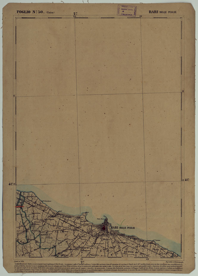 (N:17887) CARTA D'ITALIA - FOGLIO 50 BARI DELLE PUGLIE.
 (CA008588) Carte e stampe antiche: riproduzione a colori su carta (formato A2)