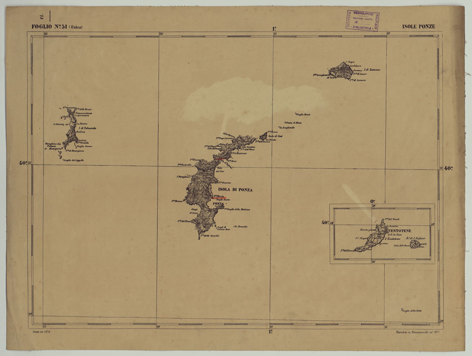 (N:17888) CARTA D'ITALIA - FOGLIO 51 ISOLE PONZE.
 (CA008589) Carte e stampe antiche: riproduzione a colori su carta (formato A2)