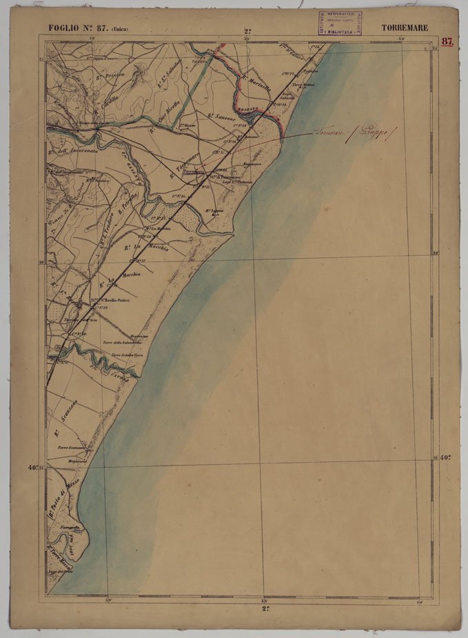 (N:17924) CARTA D'ITALIA - FOGLIO 87 TORREMARE.
 (CA008625) Carte e stampe antiche: riproduzione a colori su carta (formato A2)