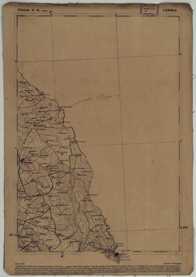 (N:17928) CARTA D'ITALIA - FOGLIO 91 CANNOLE.
 (CA008629) Carte e stampe antiche: riproduzione a colori su carta (formato A2)